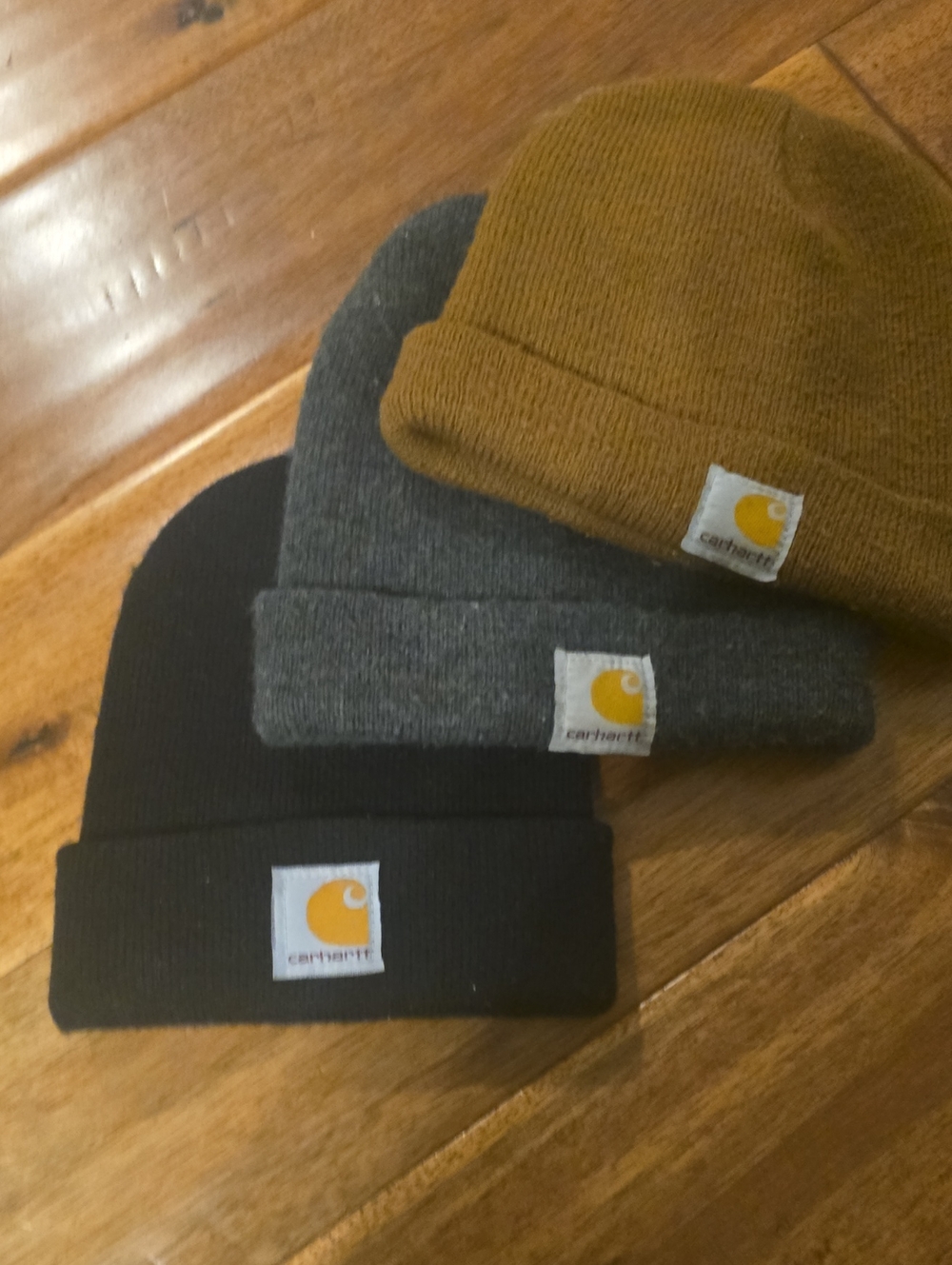 Carhartt Fold-Over Beanie Trio in Black, Gray & Brown